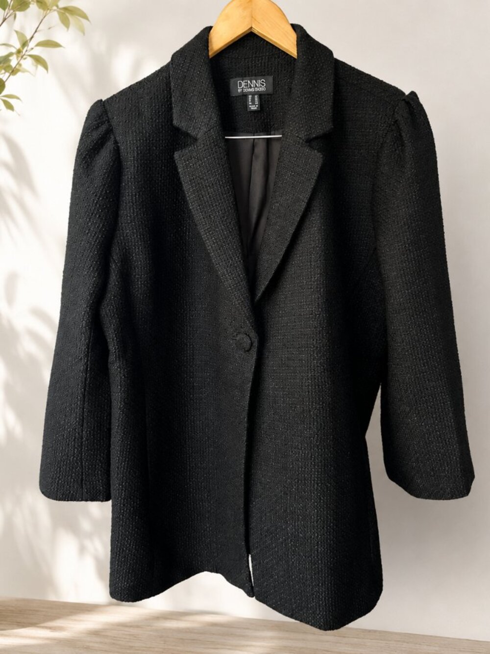 Dennis Basso Black Wool Blazer Textured Boucle Knit Bracelet Length Sleeves 14